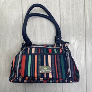 Lily Bloom Women's Dark Blue Painted Stripe Recycled Maggie Satchel Bag $95